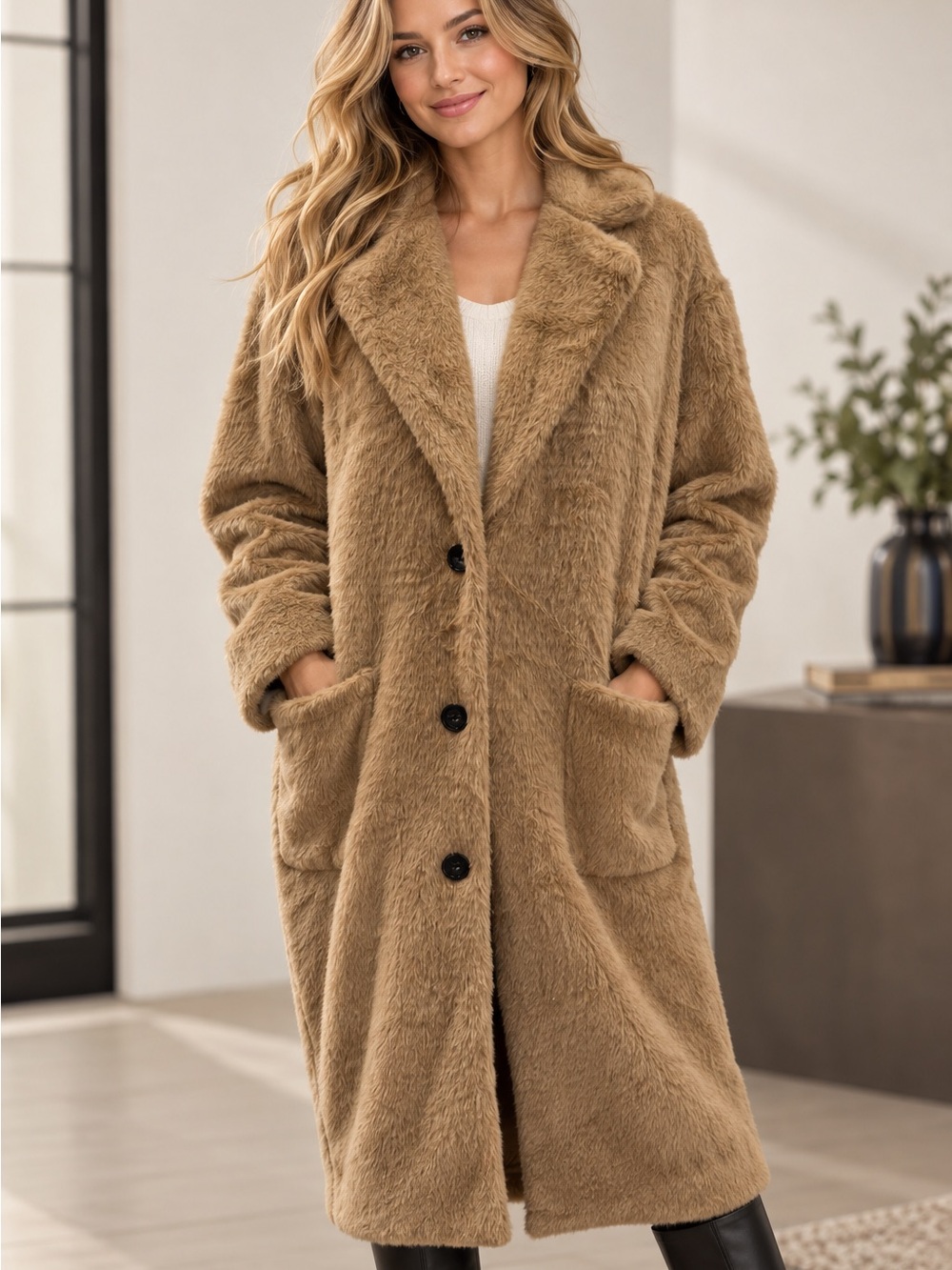 Sanctuary Camel Teddy Faux Fur Coat